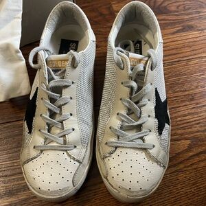 Golden Goose White and Black Distressed Sneakers
